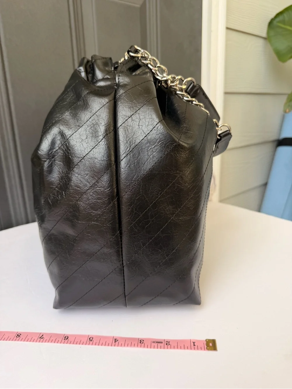 Juicy Couture Black Quilted Leather Tote with Silver Chain Handles